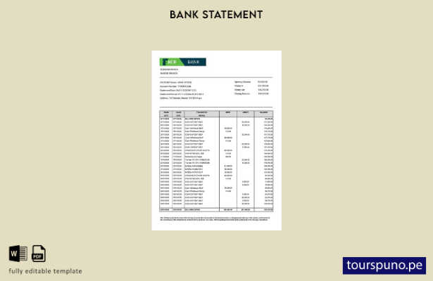 listo para imprimir plantilla de Word   estado de cuenta bancaria de Kenia KCB